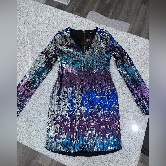 Shop17 Dresses & Skirts - 🎄 Women’s Sequin Long Sleeve Party Dress - Blue, Purple, Silver NWT